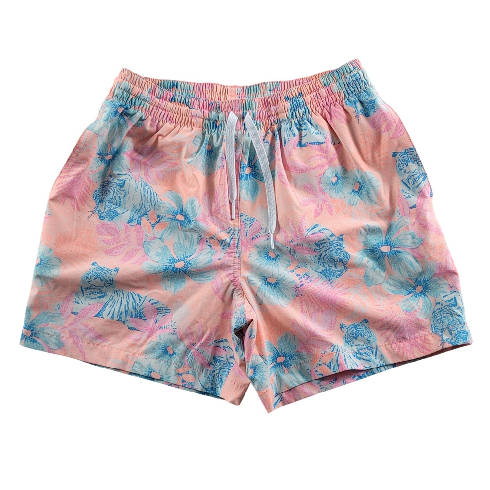 Chubbies Swim Trunks Mens Small Pink Blue Floral Tiger Weekend Shorts Excellent